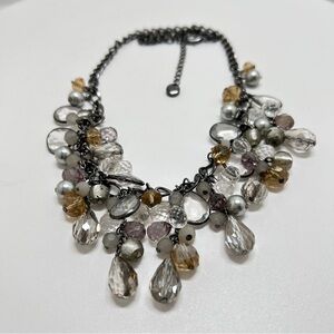 Loft, Silver, Clear And Champagne Crystal Waterfall Necklace, Neutral